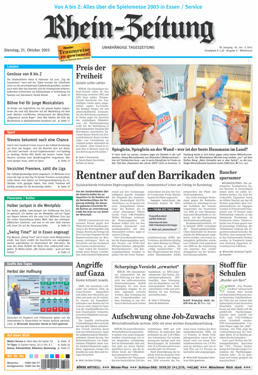 Rhein-Zeitung Kreis Cochem-Zell vom Dienstag, 21.10.2003