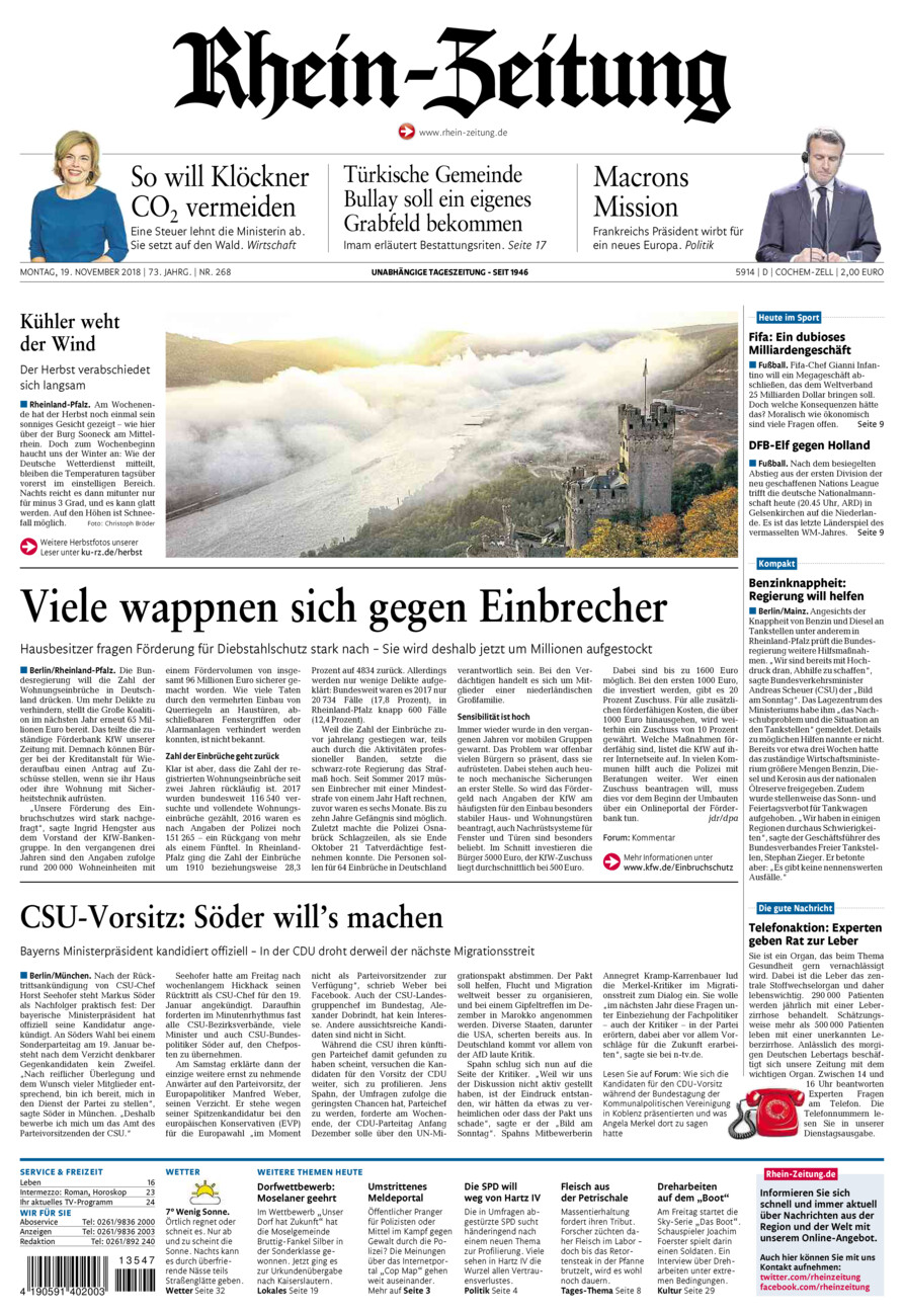 Rhein-Zeitung Kreis Cochem-Zell vom Montag, 19.11.2018