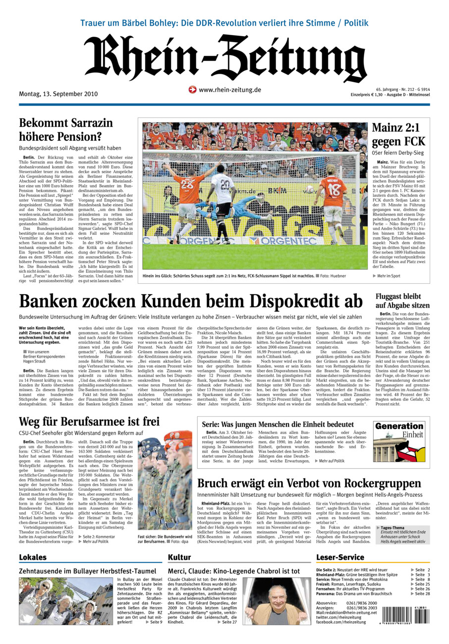 Rhein-Zeitung Kreis Cochem-Zell vom Montag, 13.09.2010