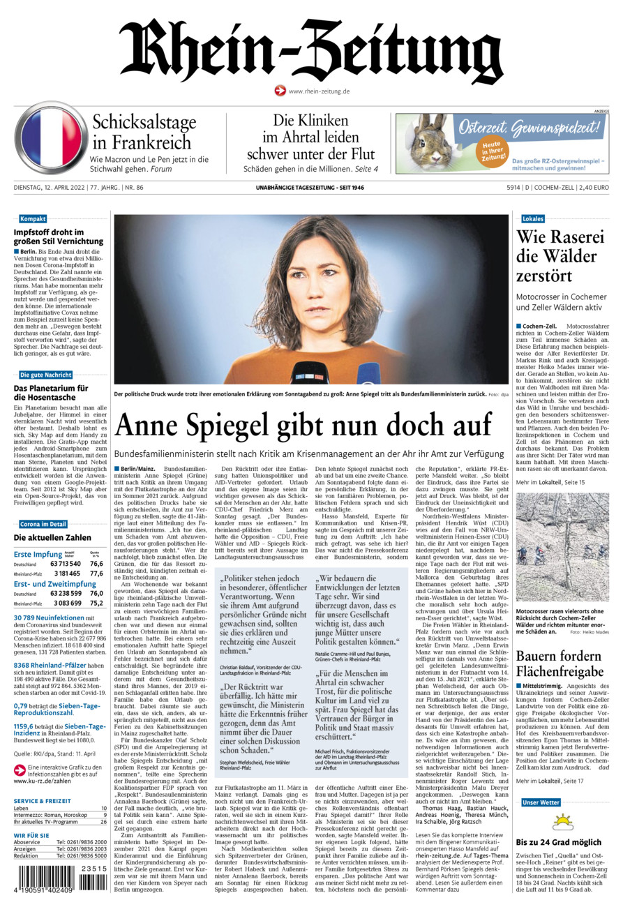 Rhein-Zeitung Kreis Cochem-Zell vom Dienstag, 12.04.2022