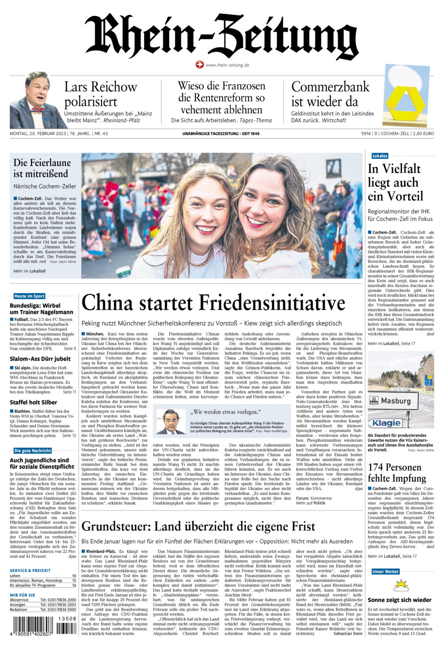Rhein-Zeitung Kreis Cochem-Zell vom Montag, 20.02.2023