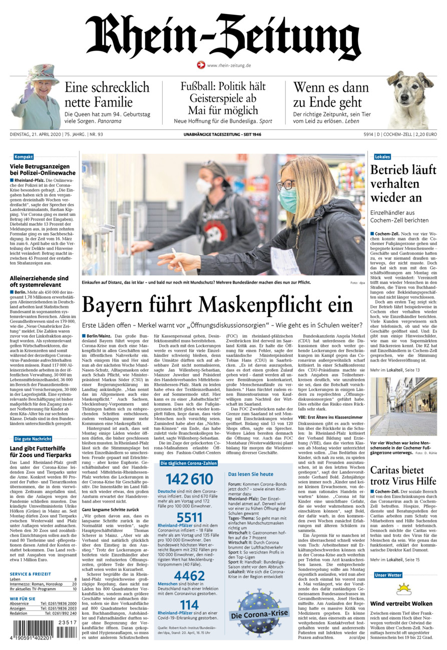 Rhein-Zeitung Kreis Cochem-Zell vom Dienstag, 21.04.2020