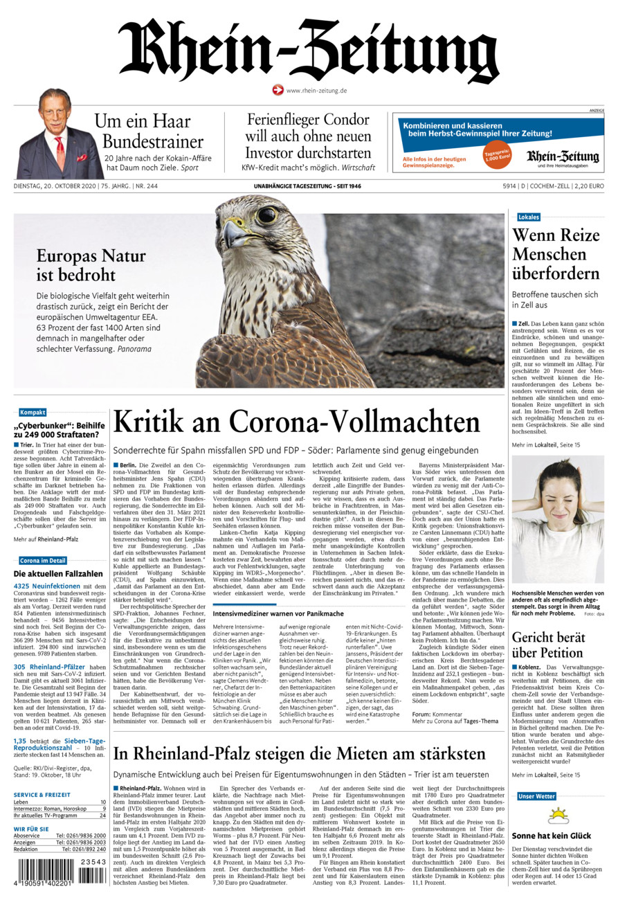 Rhein-Zeitung Kreis Cochem-Zell vom Dienstag, 20.10.2020