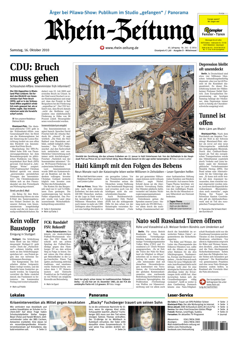 Rhein-Zeitung Kreis Cochem-Zell vom Samstag, 16.10.2010