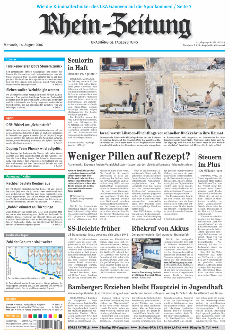 Rhein-Zeitung Kreis Cochem-Zell vom Mittwoch, 16.08.2006