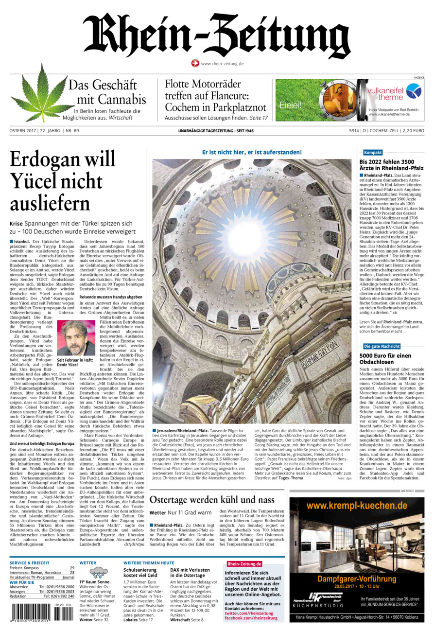 Rhein-Zeitung Kreis Cochem-Zell vom Samstag, 15.04.2017