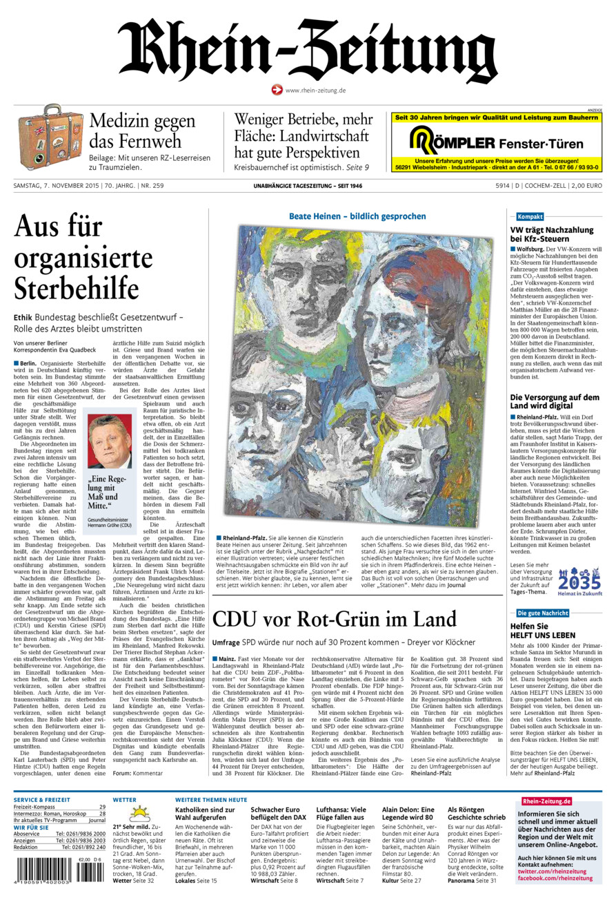 Rhein-Zeitung Kreis Cochem-Zell vom Samstag, 07.11.2015