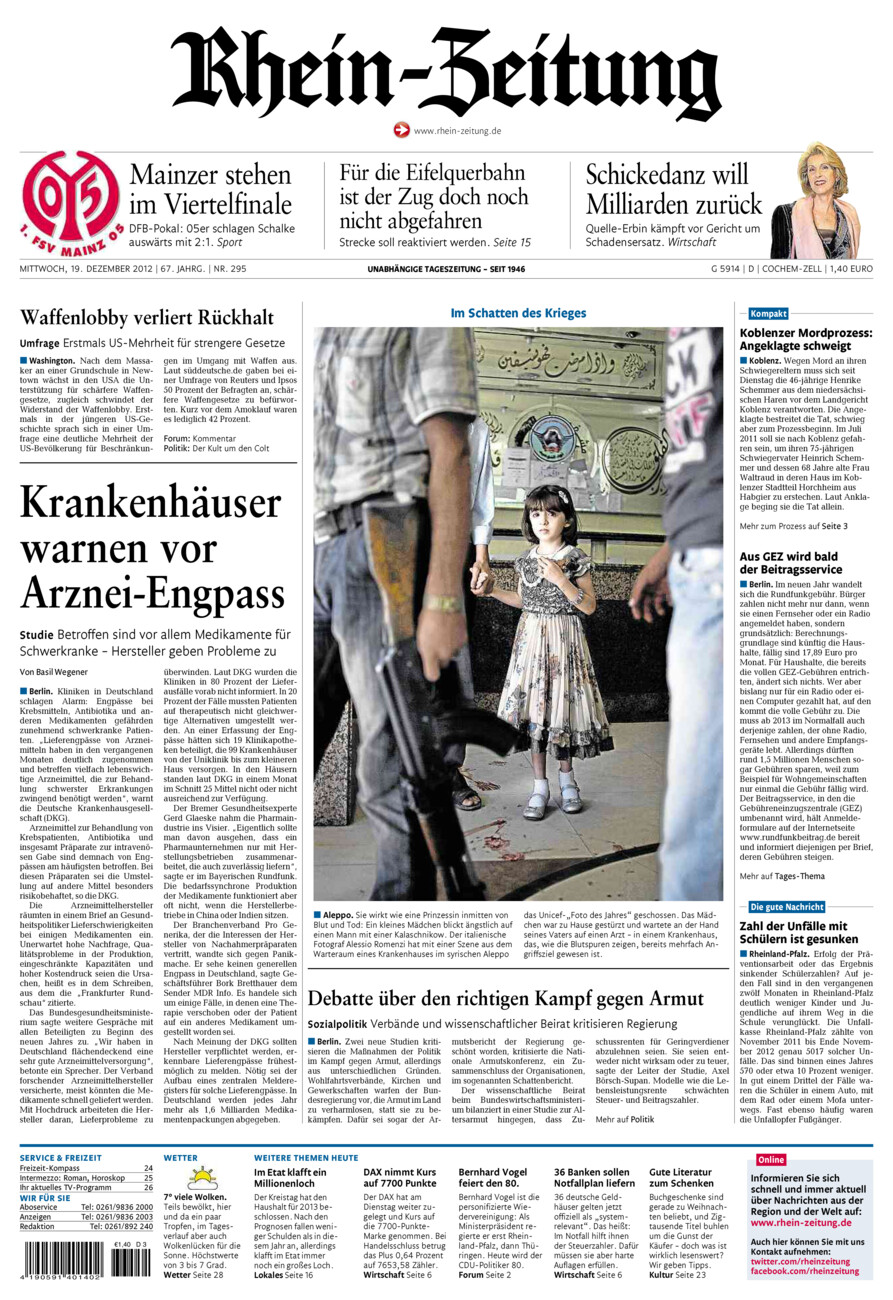 Rhein-Zeitung Kreis Cochem-Zell vom Mittwoch, 19.12.2012