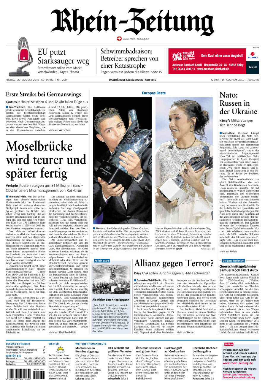 Rhein-Zeitung Kreis Cochem-Zell vom Freitag, 29.08.2014