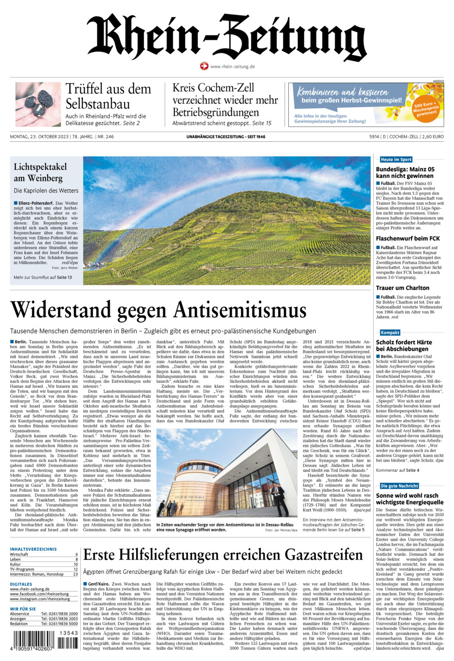 Rhein-Zeitung Kreis Cochem-Zell vom Montag, 23.10.2023