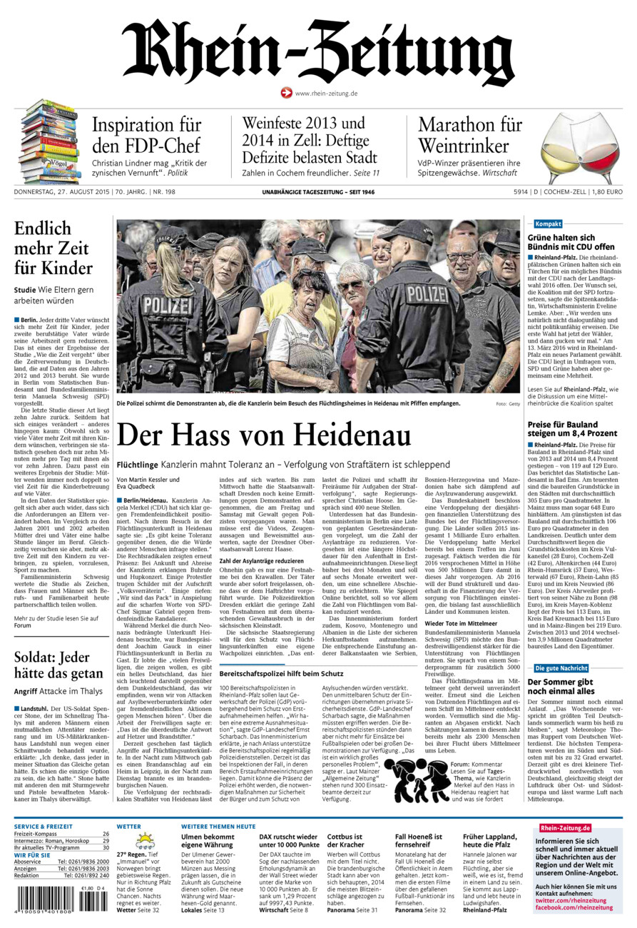 Rhein-Zeitung Kreis Cochem-Zell vom Donnerstag, 27.08.2015