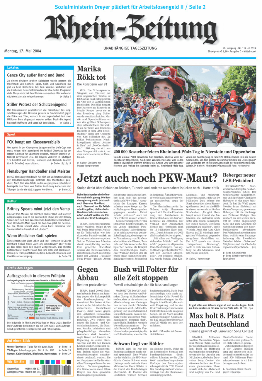 Rhein-Zeitung Kreis Cochem-Zell vom Montag, 17.05.2004
