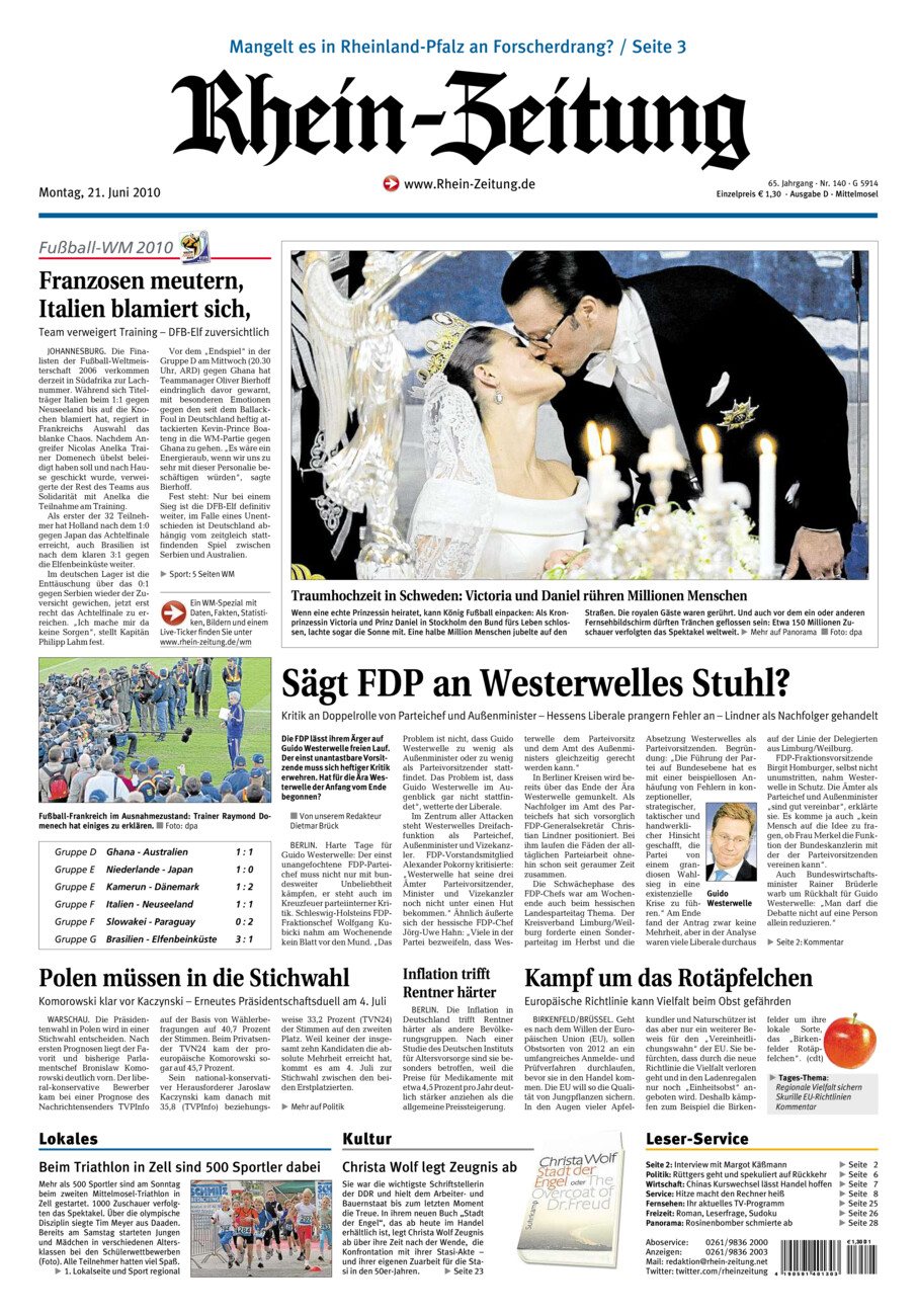 Rhein-Zeitung Kreis Cochem-Zell vom Montag, 21.06.2010