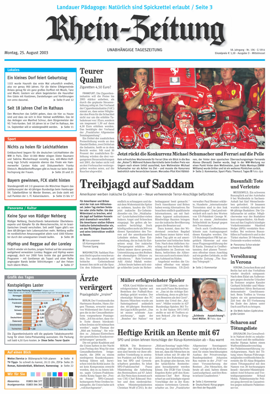 Rhein-Zeitung Kreis Cochem-Zell vom Montag, 25.08.2003
