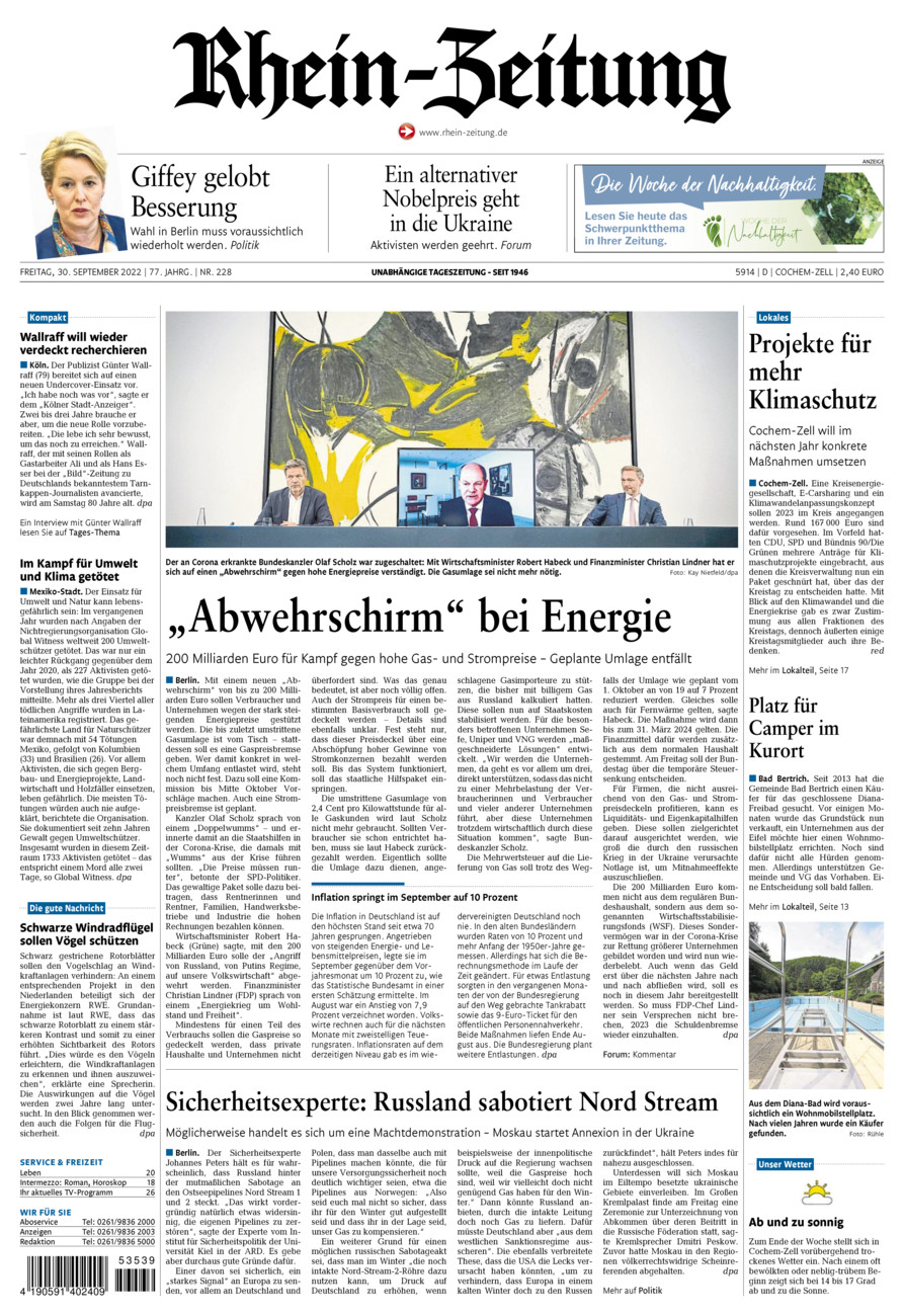 Rhein-Zeitung Kreis Cochem-Zell vom Freitag, 30.09.2022