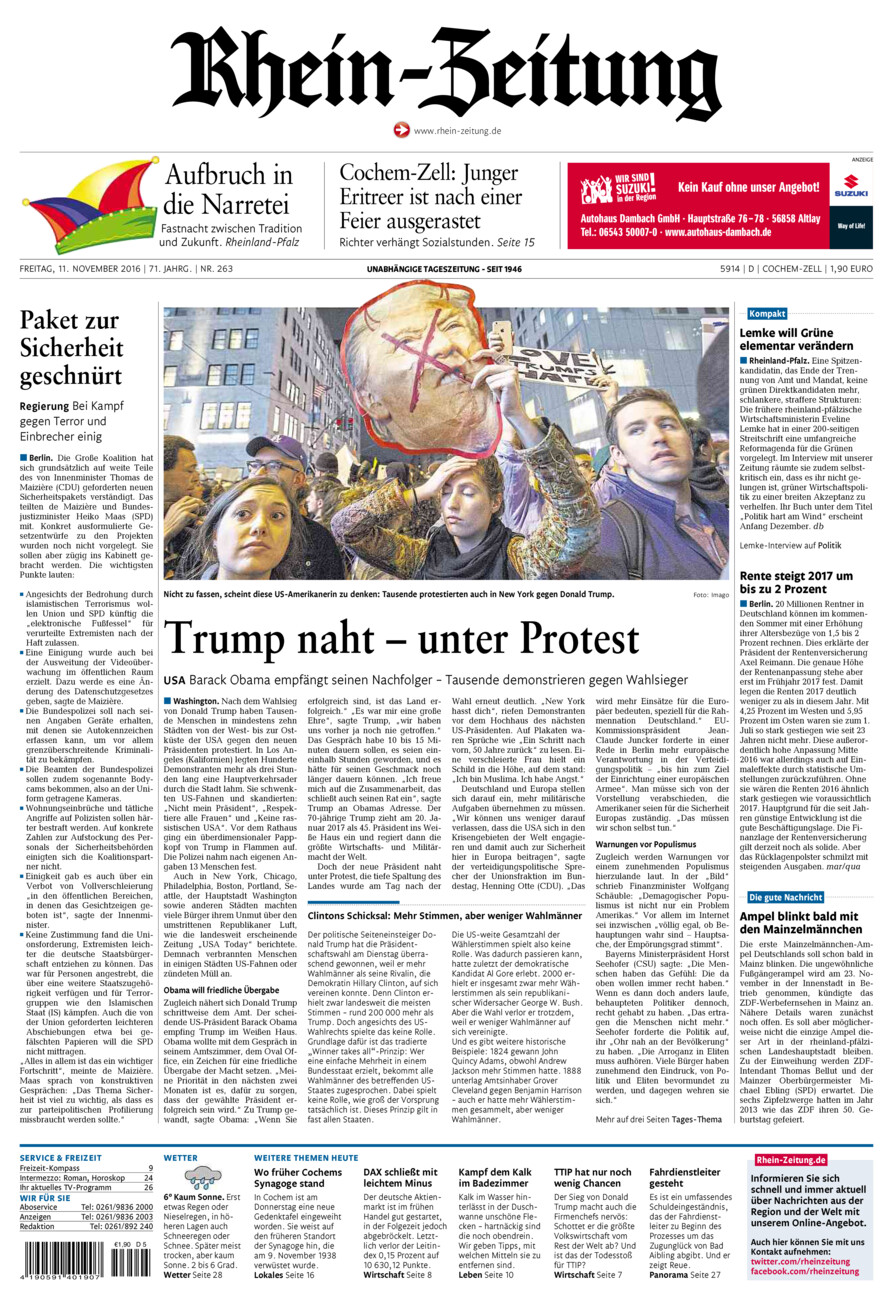 Rhein-Zeitung Kreis Cochem-Zell vom Freitag, 11.11.2016