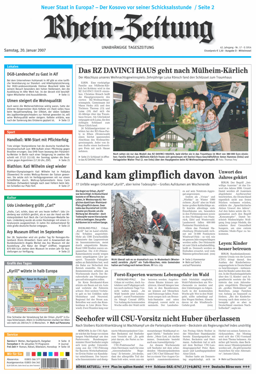 Rhein-Zeitung Kreis Cochem-Zell vom Samstag, 20.01.2007