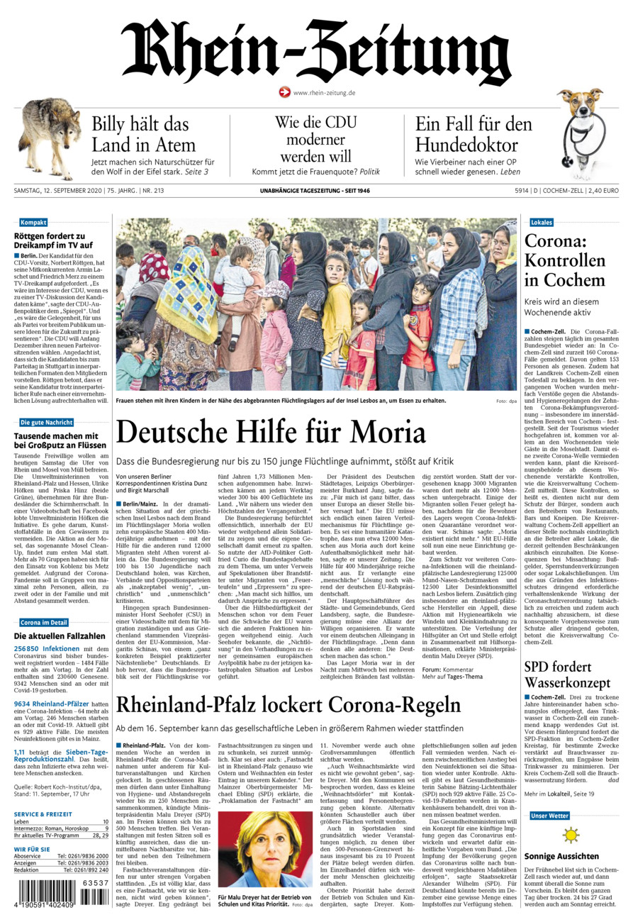 Rhein-Zeitung Kreis Cochem-Zell vom Samstag, 12.09.2020