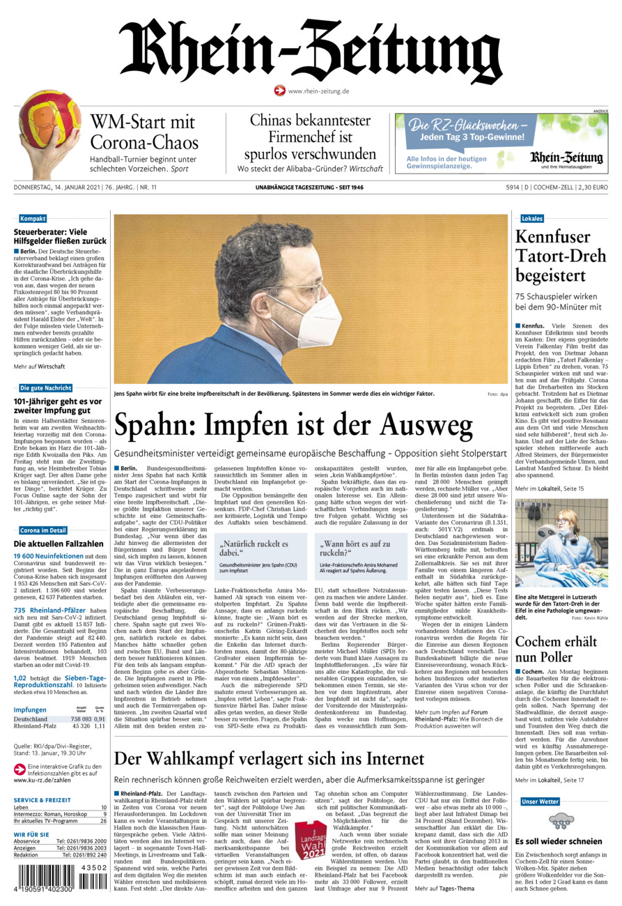 Rhein-Zeitung Kreis Cochem-Zell vom Donnerstag, 14.01.2021