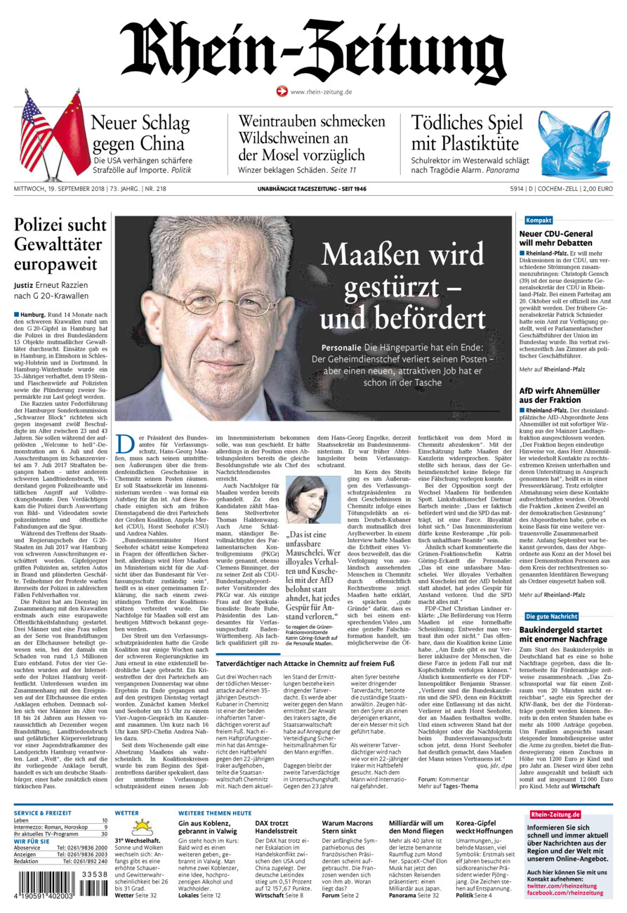 Rhein-Zeitung Kreis Cochem-Zell vom Mittwoch, 19.09.2018