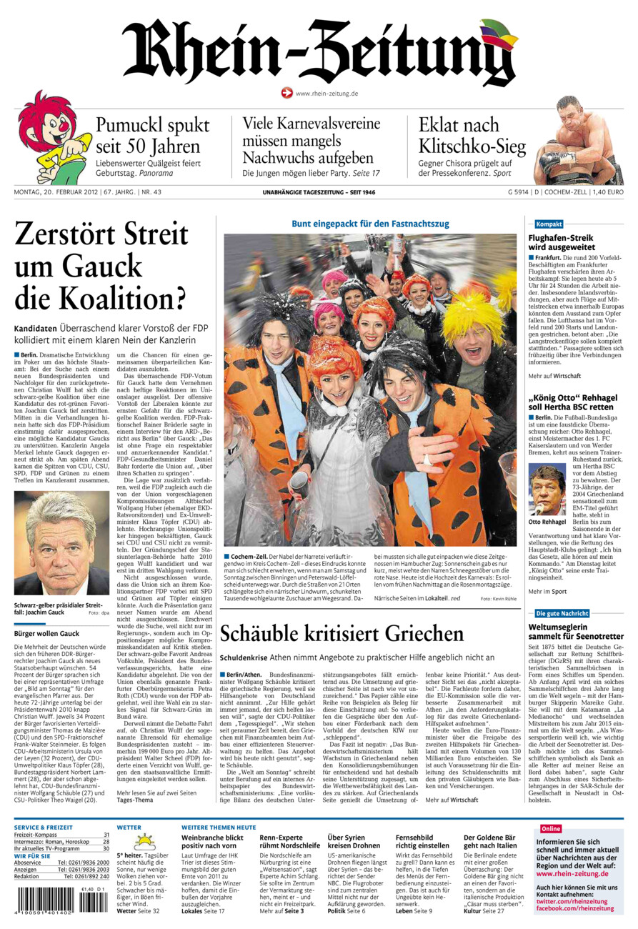 Rhein-Zeitung Kreis Cochem-Zell vom Montag, 20.02.2012