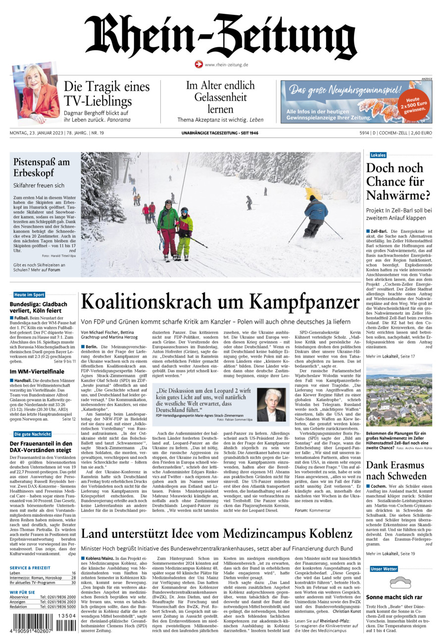 Rhein-Zeitung Kreis Cochem-Zell vom Montag, 23.01.2023