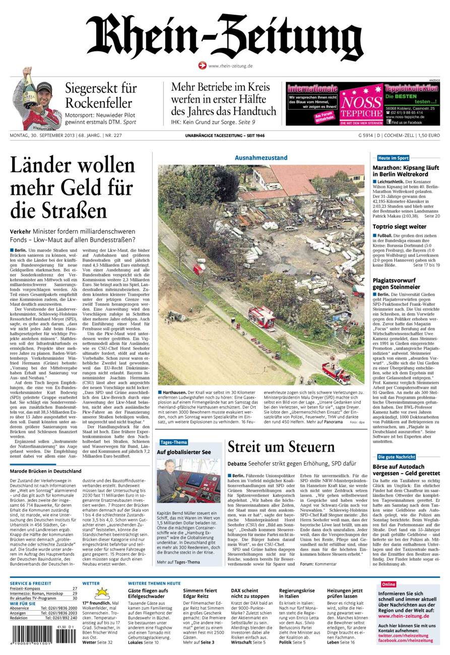 Rhein-Zeitung Kreis Cochem-Zell vom Montag, 30.09.2013