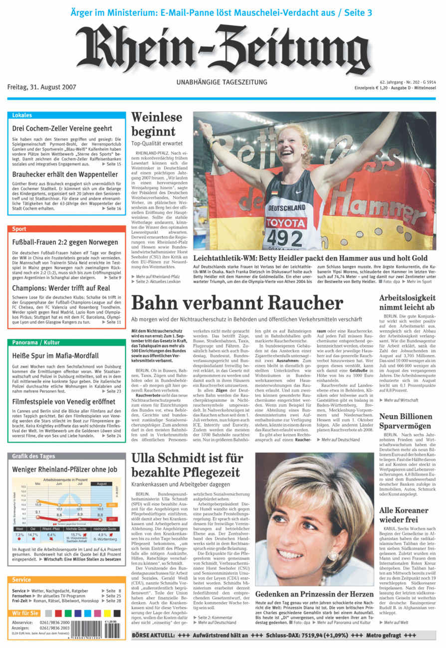 Rhein-Zeitung Kreis Cochem-Zell vom Freitag, 31.08.2007