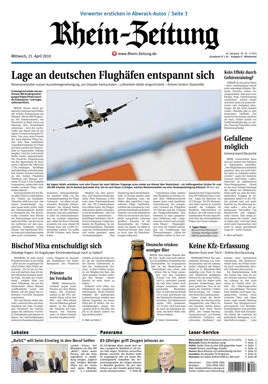 Rhein-Zeitung Kreis Cochem-Zell vom Mittwoch, 21.04.2010