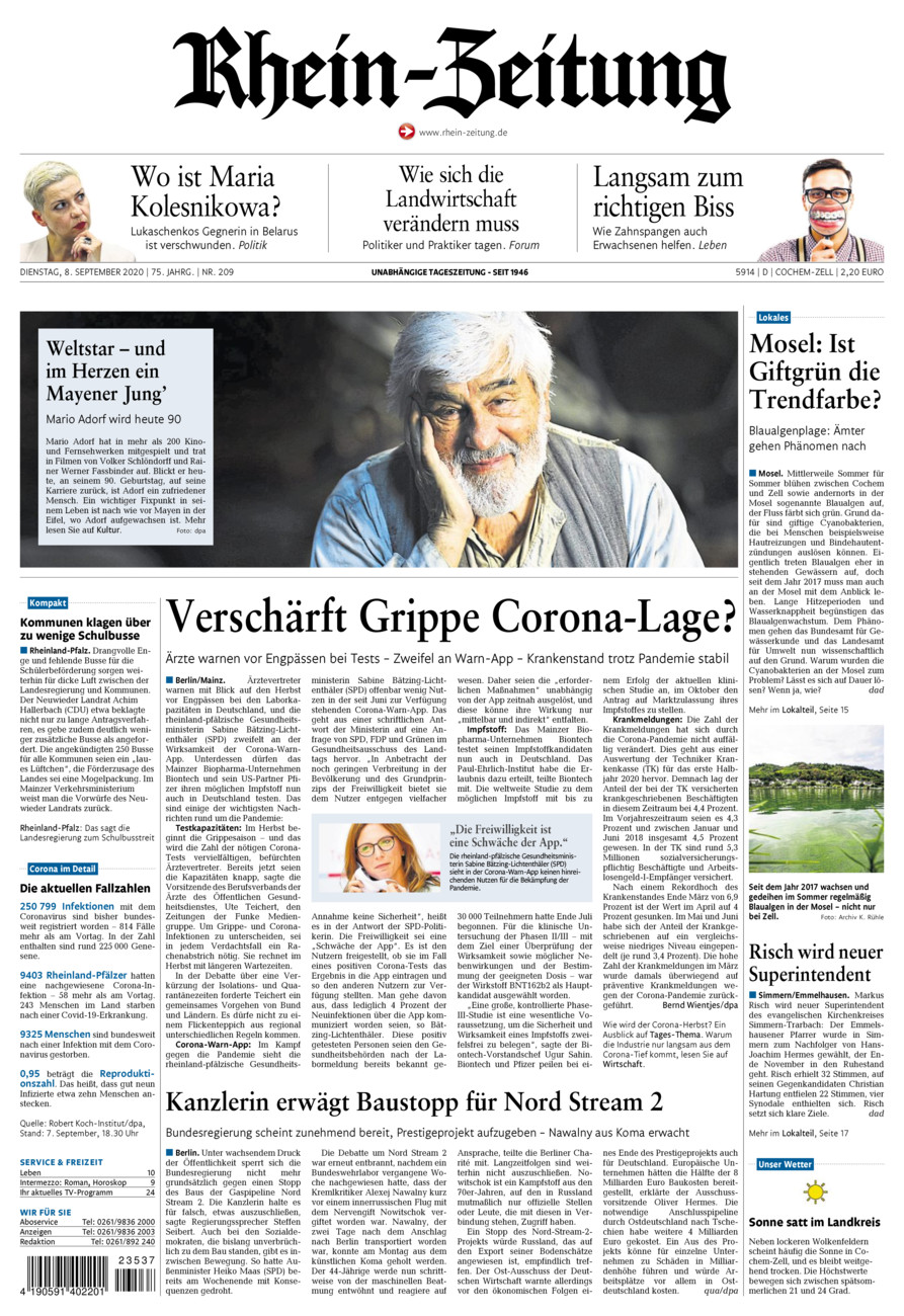 Rhein-Zeitung Kreis Cochem-Zell vom Dienstag, 08.09.2020