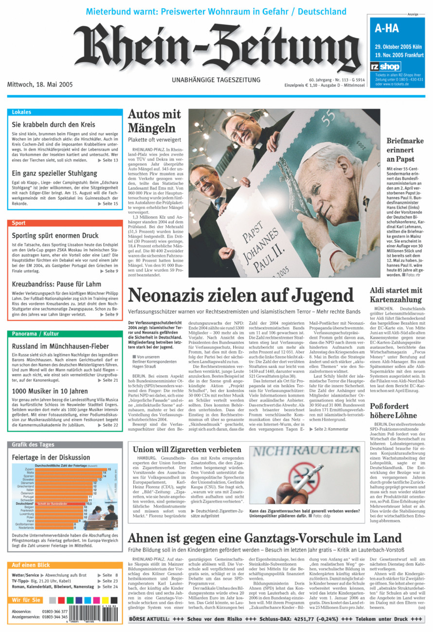 Rhein-Zeitung Kreis Cochem-Zell vom Mittwoch, 18.05.2005