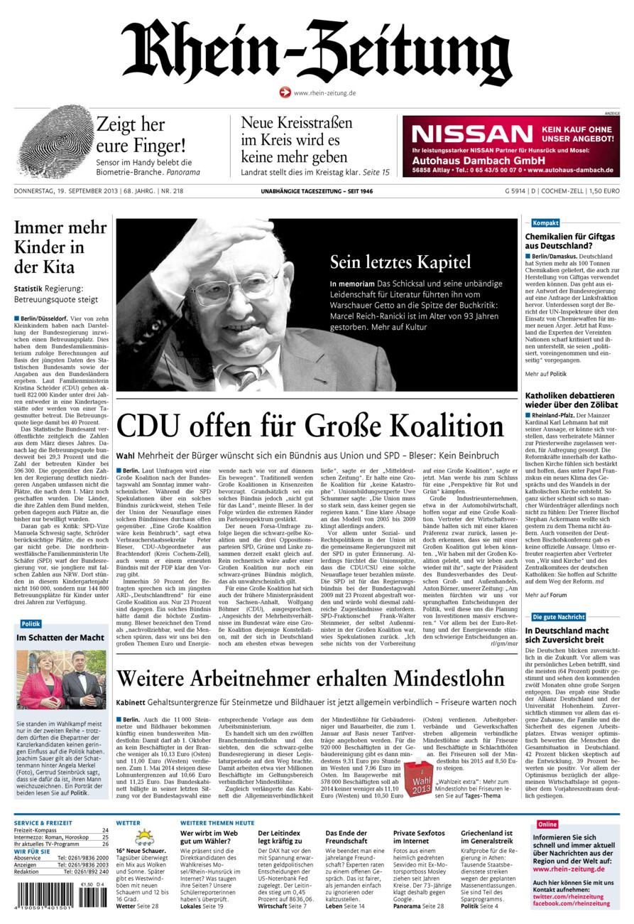 Rhein-Zeitung Kreis Cochem-Zell vom Donnerstag, 19.09.2013