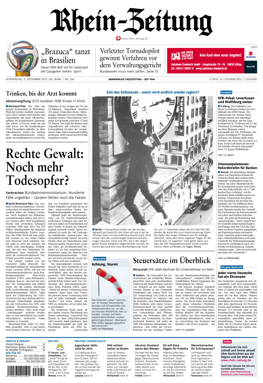 Rhein-Zeitung Kreis Cochem-Zell vom Donnerstag, 05.12.2013