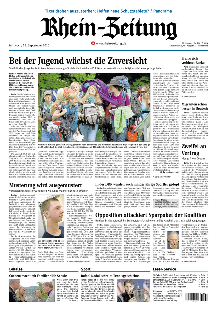 Rhein-Zeitung Kreis Cochem-Zell vom Mittwoch, 15.09.2010