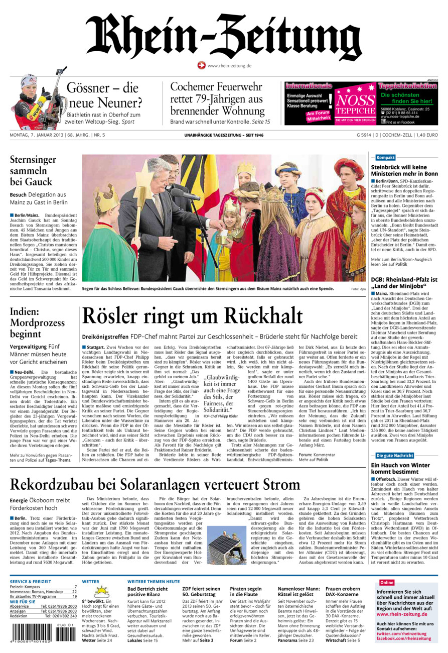 Rhein-Zeitung Kreis Cochem-Zell vom Montag, 07.01.2013