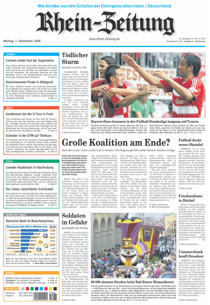 Rhein-Zeitung Kreis Cochem-Zell vom Montag, 01.09.2008