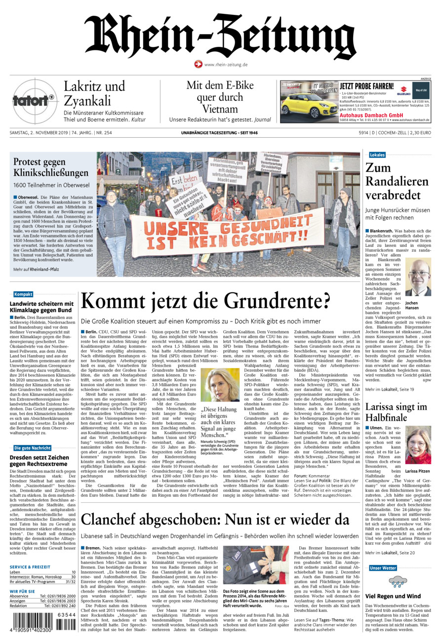 Rhein-Zeitung Kreis Cochem-Zell vom Samstag, 02.11.2019