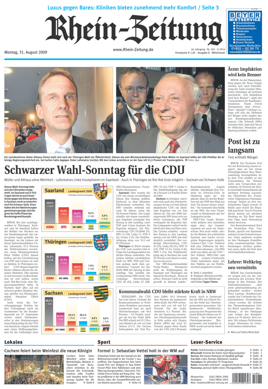 Rhein-Zeitung Kreis Cochem-Zell vom Montag, 31.08.2009