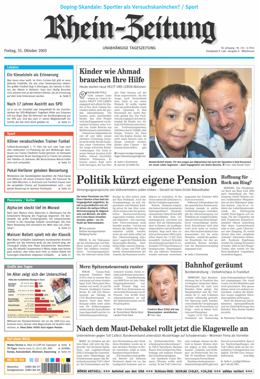 Rhein-Zeitung Kreis Cochem-Zell vom Freitag, 31.10.2003
