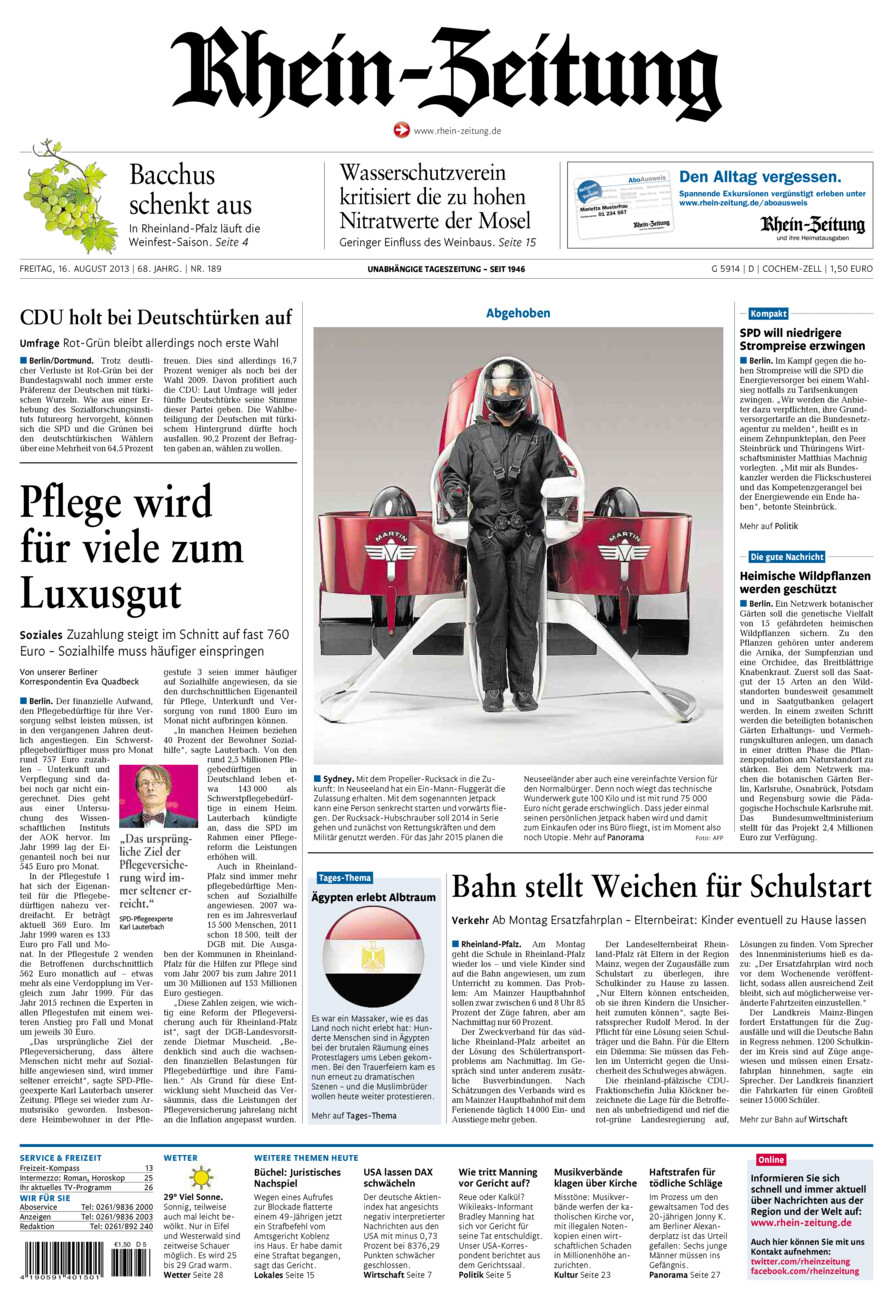 Rhein-Zeitung Kreis Cochem-Zell vom Freitag, 16.08.2013