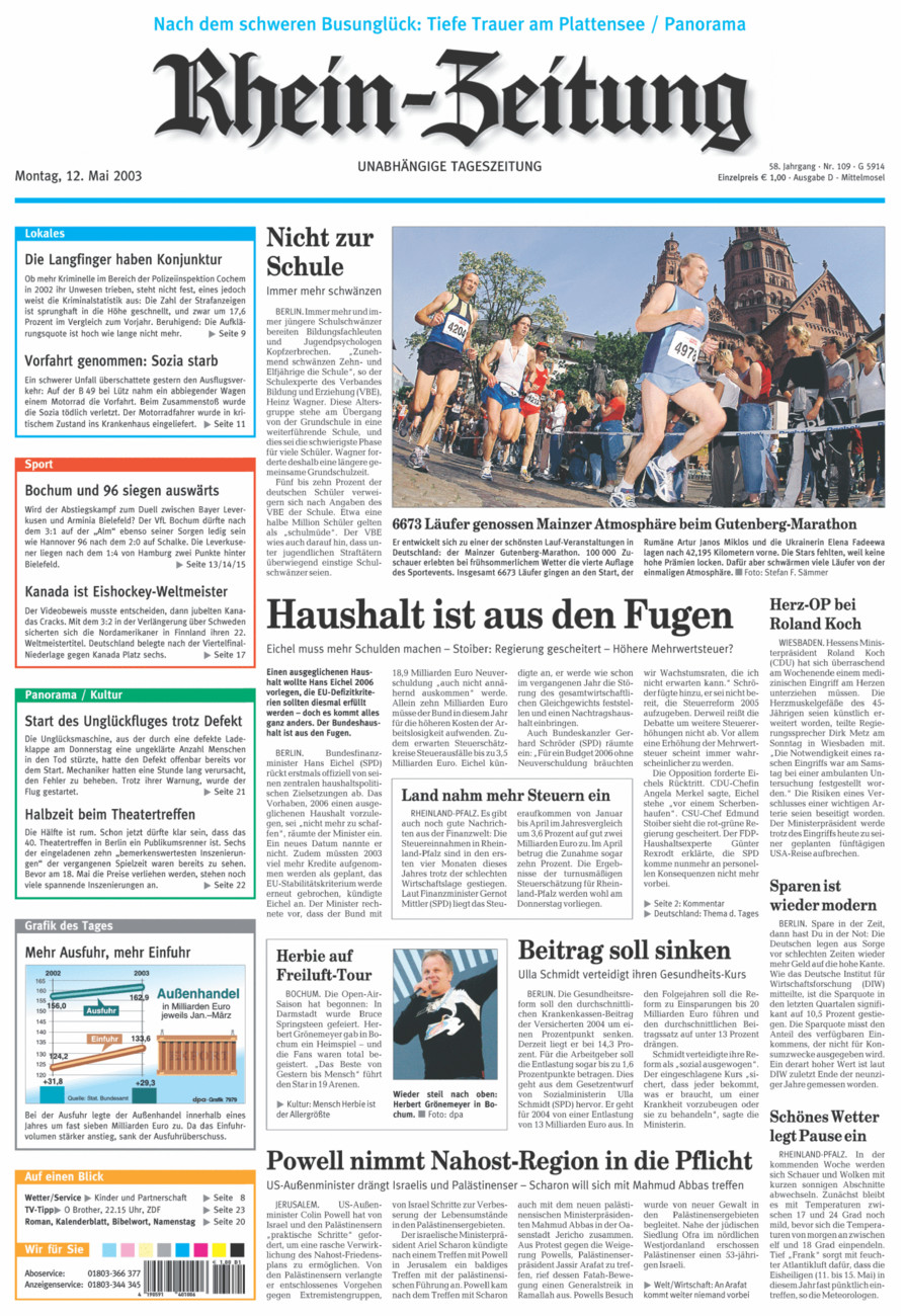 Rhein-Zeitung Kreis Cochem-Zell vom Montag, 12.05.2003