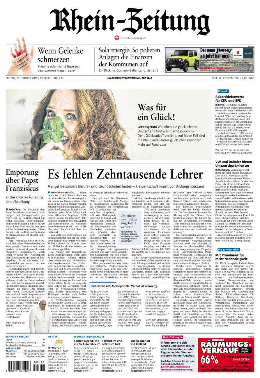 Rhein-Zeitung Kreis Cochem-Zell vom Freitag, 12.10.2018
