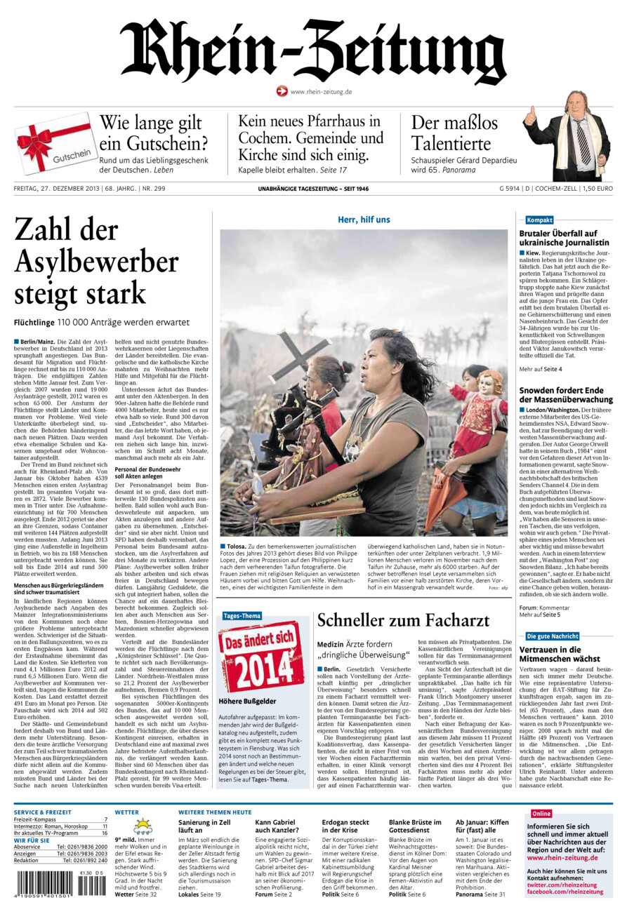 Rhein-Zeitung Kreis Cochem-Zell vom Freitag, 27.12.2013