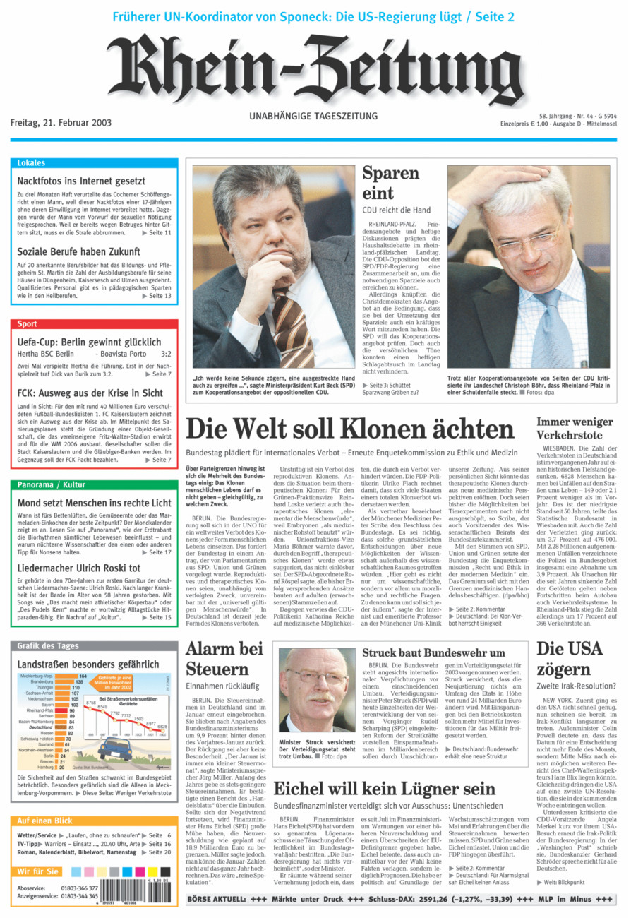 Rhein-Zeitung Kreis Cochem-Zell vom Freitag, 21.02.2003