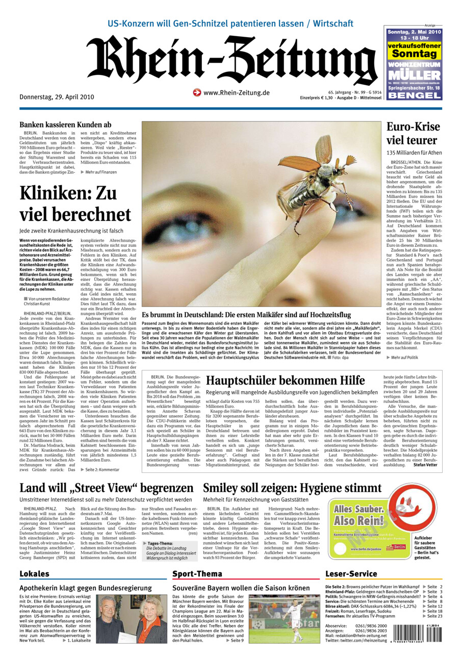 Rhein-Zeitung Kreis Cochem-Zell vom Donnerstag, 29.04.2010