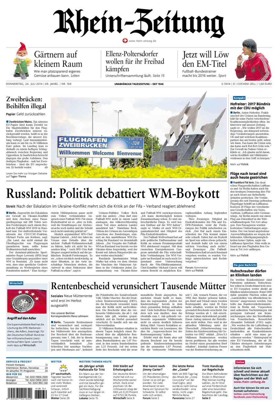 Rhein-Zeitung Kreis Cochem-Zell vom Donnerstag, 24.07.2014
