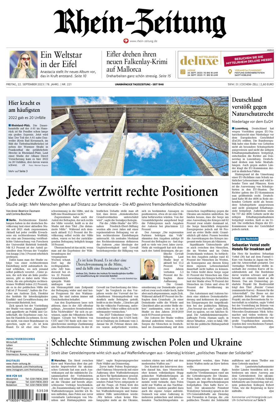 Rhein-Zeitung Kreis Cochem-Zell vom Freitag, 22.09.2023
