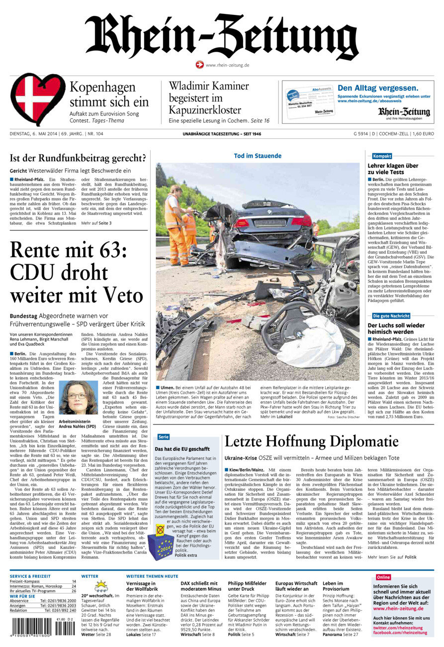 Rhein-Zeitung Kreis Cochem-Zell vom Dienstag, 06.05.2014