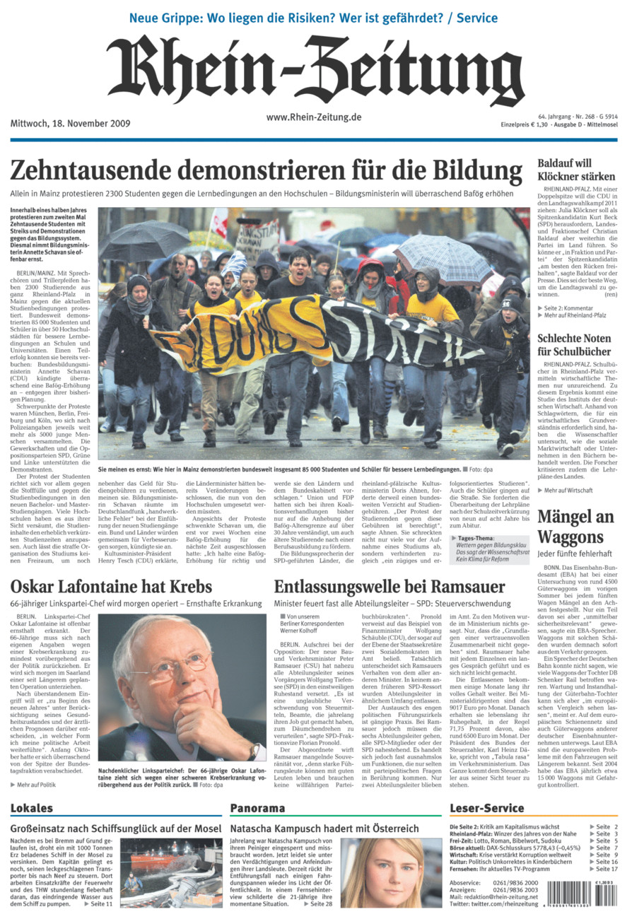 Rhein-Zeitung Kreis Cochem-Zell vom Mittwoch, 18.11.2009
