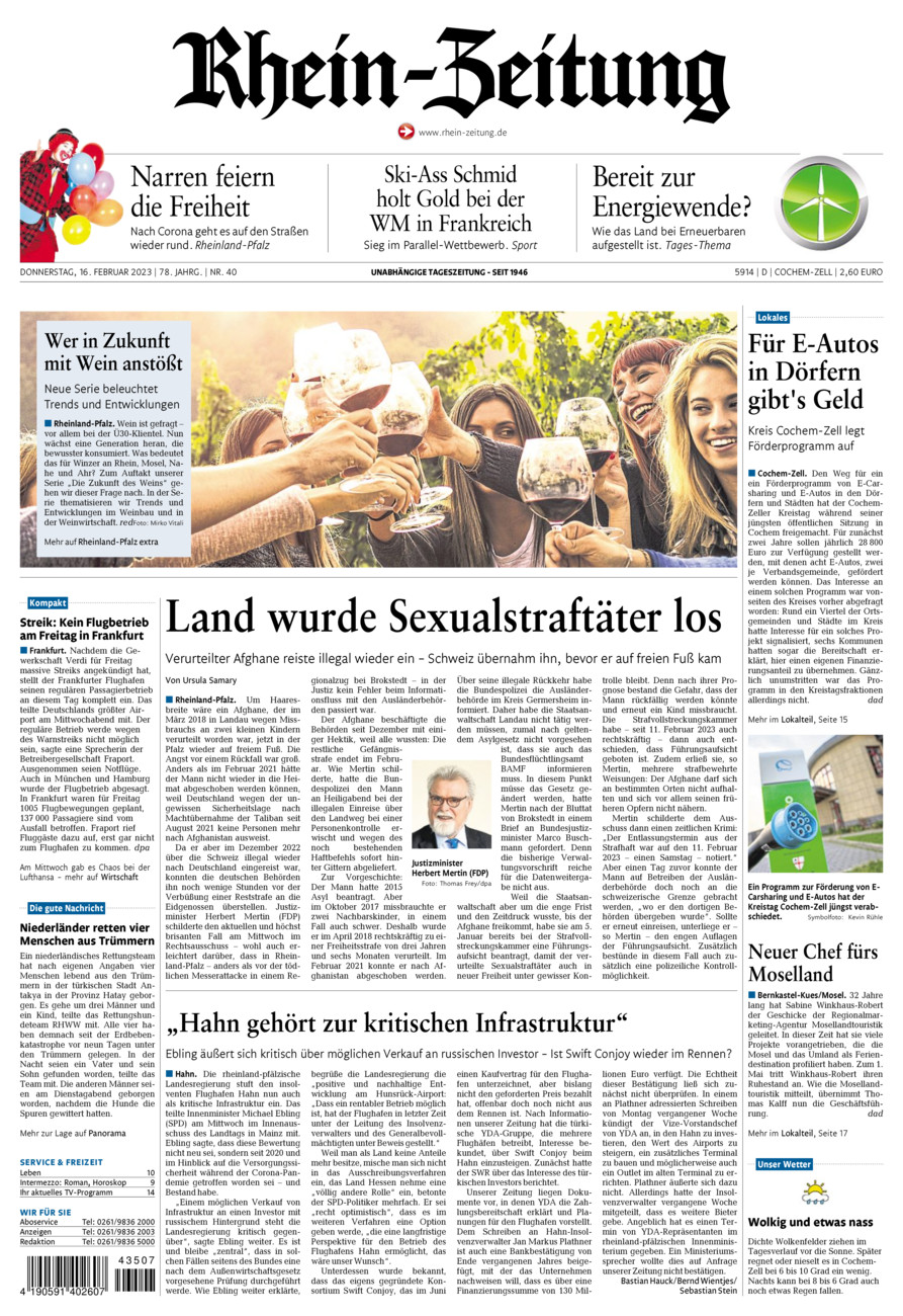 Rhein-Zeitung Kreis Cochem-Zell vom Donnerstag, 16.02.2023